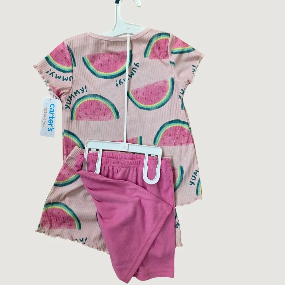 Carters Just One You Girls 4T Watermelon 3 Piece Pajama Set Pink Ribbed Knit